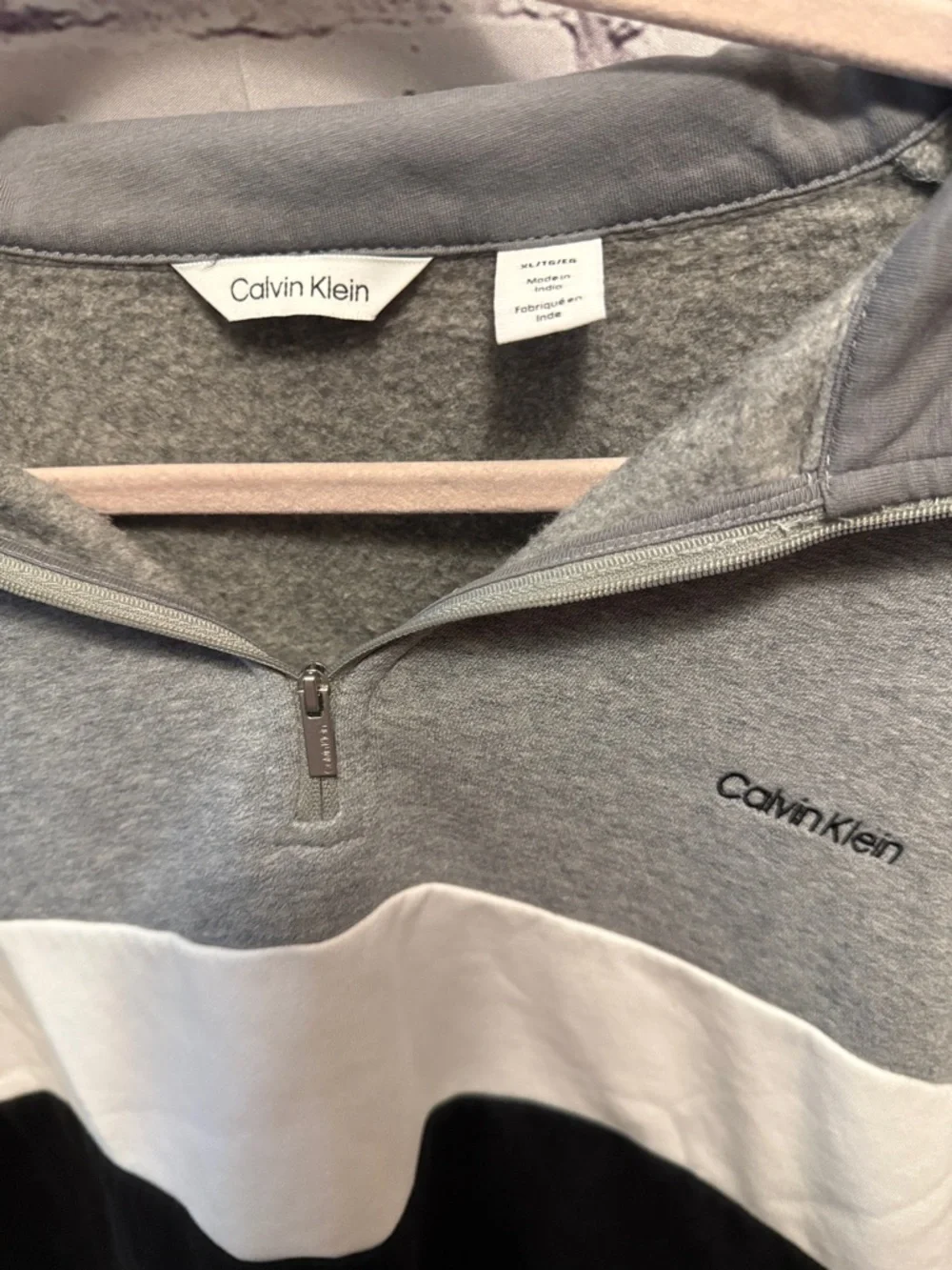 Calvin Klein Gray White Black Colorblock Quarter-Zip Pullover